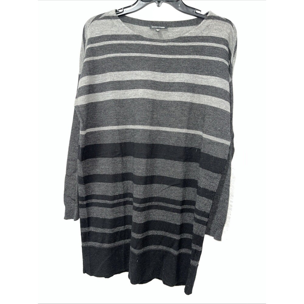 Eileen Fisher Women's Striped 100% Merino Wool Long Sleeve Sweater Tunic Size S